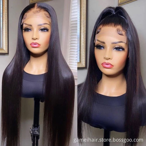 2021wholesale long 18-32" 100% brazilian virgin transparent closure 360 lace front straight perruque lace front human hair wig